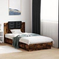 Berkfield Home Bed Frame with LED without Mattress Smoked Oak 90x190 cm Single in Brown