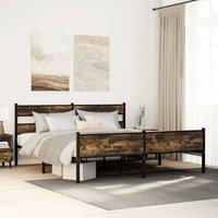 Berkfield Home Metal Bed Frame without Mattress Smoked Oak 180x200 cm Super King in Black