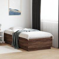 Berkfield Home Bed Frame with LED without Mattress Brown Oak 75x190 cm Small Single