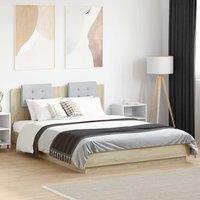 Berkfield Home Bed Frame with LED without Mattress Sonoma Oak 140x200 cm in Brown