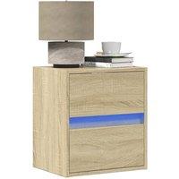 Berkfield Home Wall-mounted Bedside Cabinet with LED Lights Sonoma Oak in Brown