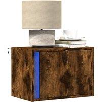 Berkfield Home Wall-mounted Bedside Cabinet with LED Lights Smoked Oak in Brown