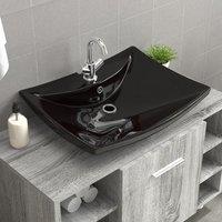 Berkfield Home Black Luxury Ceramic Basin Rectangular with Overflow & Faucet Hole