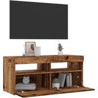 Berkfield Home TV Cabinet with LED Lights Old Wood 90x35x40 cm Engineered Wood in Brown | Size: 90 x 35 x 40 cm