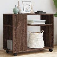 Berkfield Home Side Table with Wheels Brown Oak 70x35x60 cm Engineered Wood | Size: 70 x 35 x 60 cm