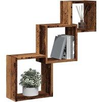 Berkfield Home Wall Cube Shelves Old Wood 68x15x68 cm Engineered Wood in Brown | Size: 68 x 15 x 68 cm