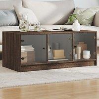 Berkfield Home Coffee Table with Glass Doors Brown Oak 102x50x42 cm | Size: 102 x 50 x 42 cm