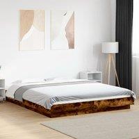 Bed Frame with LED Lights without Mattress Smoked Oak 150x200cm