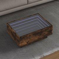 Berkfield Home Coffee Table with LED Smoked Oak 70x50x30 cm Engineered Wood in Brown | Size: 70 x 50 x 30 cm