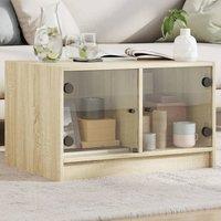Berkfield Home Coffee Table with Glass Doors Sonoma Oak 68x50x42 cm in Brown | Size: 68 x 50 x 42 cm