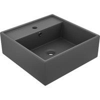 Berkfield Home Luxury Basin Overflow Square Matt Dark Grey 41x41 cm Ceramic