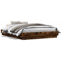 Berkfield Home Bed Frame with LED without Mattress Smoked Oak 160x200 cm in Brown