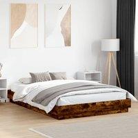Berkfield Home Bed Frame with LED without Mattress Smoked Oak 150x200 cm King Size in Brown