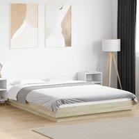 Berkfield Home Bed Frame with LED Lights without Mattress Sonoma Oak 120x200cm in Brown | Size: Small Double