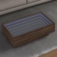 Berkfield Home Coffee Table with LED Brown Oak 90x50x30 cm Engineered Wood | Size: 90 x 50 x 30 cm