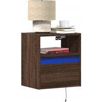 Berkfield Home Wall-mounted Bedside Cabinets with LED Lights 2 pcs Brown Oak