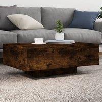 Berkfield Home Coffee Table with LED Lights Smoked Oak 85x55x31 cm in Brown | Size: 85 x 55 x 31 cm
