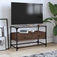 Berkfield Home TV Cabinet with Glass Top Brown Oak 80x35x51 cm Engineered Wood | Size: 80 x 35 x 51 cm