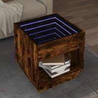 Berkfield Home Coffee Table with Infinity LED Smoked Oak 50x50x50 cm in Brown | Size: 50 x 50 x 50 cm