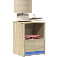 Berkfield Home Bedside Cabinets with LED Lights 2 pcs Sonoma Oak Engineered Wood in Brown