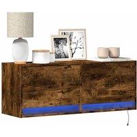 Berkfield Home TV Wall Cabinet with LED Lights Smoked Oak 100x31x35 cm in Brown | Size: 100 x 31 x 35 cm