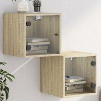 Berkfield Home Bedside Cabinets with Glass Doors 2 pcs Sonoma Oak 35x37x35 cm in Brown | Size: 35 x 37 x 35 cm