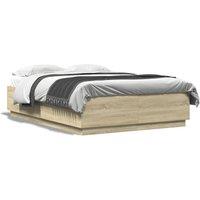 Berkfield Home Bed Frame with LED without Mattress Sonoma Oak 150x200 cm King Size in Brown