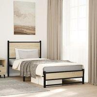 Metal Bed Frame without Mattress Sonoma Oak 75x190 cm Small Single