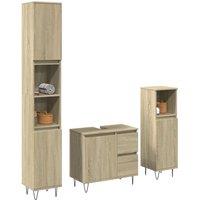 Berkfield Home 3 Piece Bathroom Furniture Set Sonoma Oak Engineered Wood in Brown