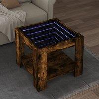 Berkfield Home Coffee Table with LED Smoked Oak 53x53x45 cm Engineered Wood in Brown | Size: 53 x 53 x 45 cm