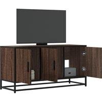 Berkfield Home TV Cabinet Brown Oak 100x35x50 cm Engineered Wood & Metal | Size: 100 x 35 x 50 cm
