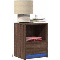 Berkfield Home Bedside Cabinet with LED Lights Brown Oak Engineered Wood