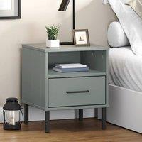 Berkfield Home Bedside Cabinet with Metal Legs Grey Solid Wood Pine OSLO
