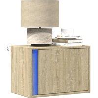 Berkfield Home Wall-mounted Bedside Cabinet with LED Lights Sonoma Oak in Brown