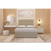 Somnior Chambery Linen Fabric Hybrid Pocket Sprung Orthopaedic Divan Bed Set with Upholstered Headboard in Beige | Size: Small Double