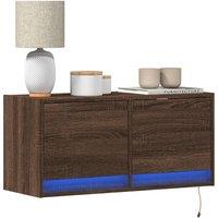 TV Wall Cabinet with LED Lights Brown Oak 80x31x35 cm