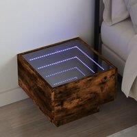 Berkfield Home Bedside Table with Infinity LED Smoked Oak 40x40x30 cm in Brown | Size: 40 x 40 x 30 cm