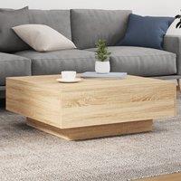 Berkfield Home Coffee Table with LED Lights Sonoma Oak 80x80x31 cm in Brown | Size: 80 x 80 x 31 cm