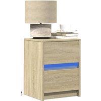 Berkfield Home Bedside Cabinets with LED Lights 2 pcs Sonoma Oak Engineered Wood in Brown