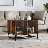 Berkfield Home Coffee Table with Glass Doors Smoked Oak 68.5x50x50 cm in Brown