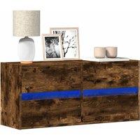Berkfield Home TV Wall Cabinet with LED Lights Smoked Oak 100x31x45 cm in Brown | Size: 100 x 31 x 45 cm