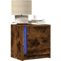 Berkfield Home Bedside Cabinet with LED Lights Smoked Oak Engineered Wood in Brown