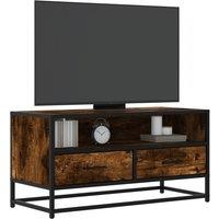 Berkfield Home TV Cabinet Smoked Oak 80x34.5x40 cm Engineered Wood & Metal in Brown