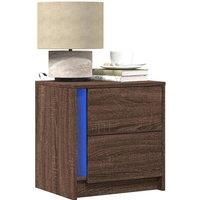 Bedside Cabinet with LED Lights Brown Oak Engineered Wood
