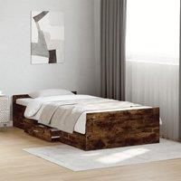 Berkfield Home Bed Frame with Drawers without Mattress Smoked Oak 100x200 cm in Brown