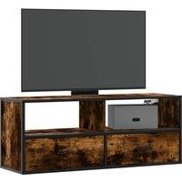 Berkfield Home TV Cabinet Smoked Oak 100x31x39.5 cm Engineered Wood & Metal in Brown