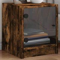Berkfield Home Bedside Cabinet with Glass Door Smoked Oak 35x37x42 cm in Brown | Size: 35 x 37 x 42 cm