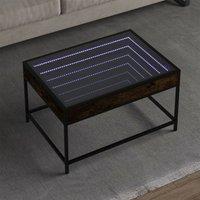 Berkfield Home Coffee Table with Infinity LED Smoked Oak 70x50x41 cm in Brown | Size: 70 x 50 x 41 cm