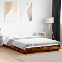 Berkfield Home Bed Frame with LED Lights without Mattress Smoked Oak 120x190cm in Brown | Size: 120x190 cm