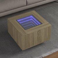 Berkfield Home Coffee Table with LED Sonoma Oak 60x60x40 cm Engineered Wood in Brown | Size: 60 x 60 x 40 cm